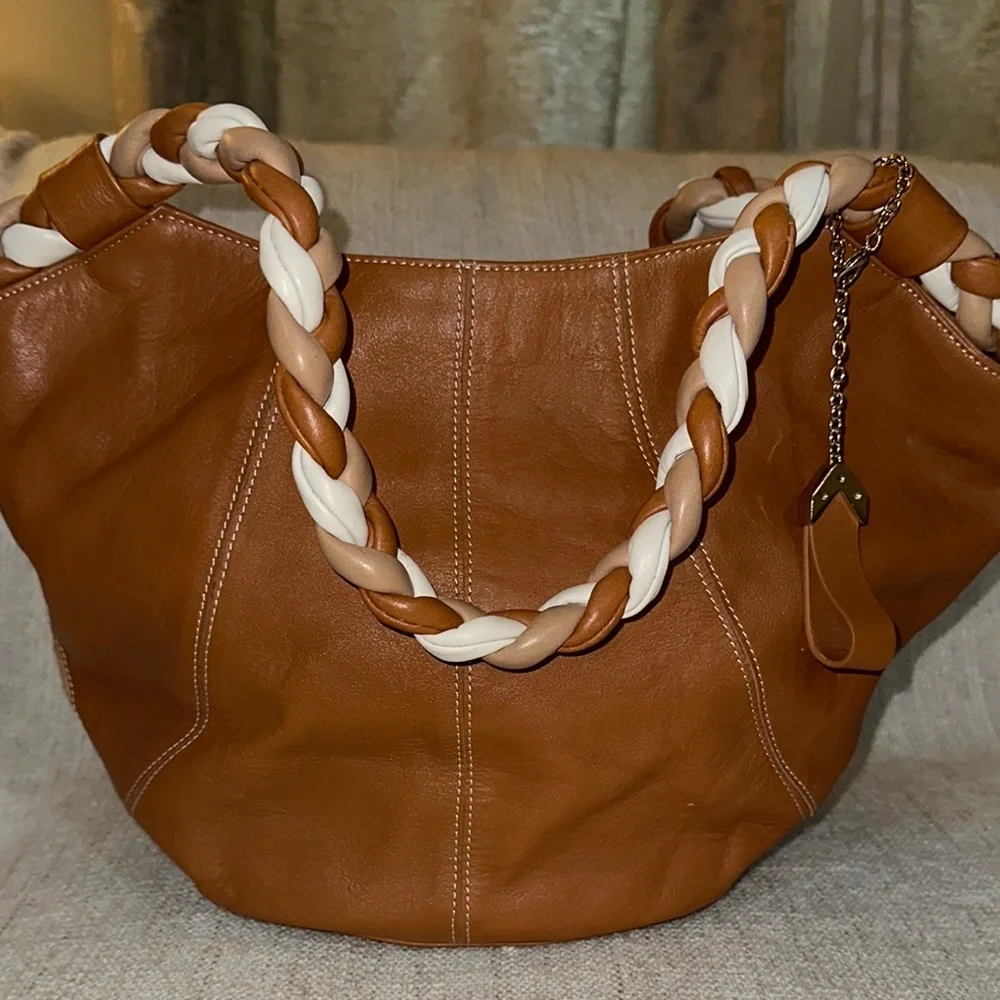 Aqua Madonna Tan and Cream Hobo Bag